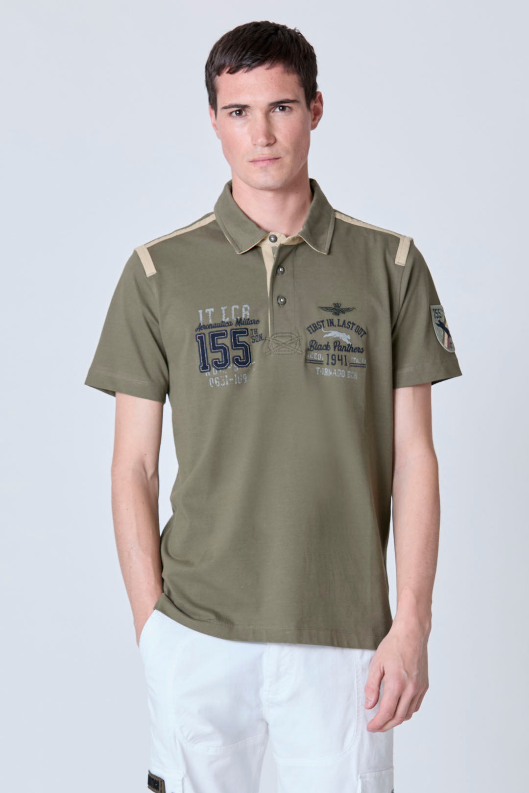 Canvas-Trimmed Embroidered Polo M