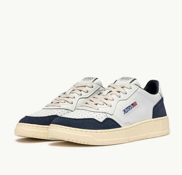 Medalist Low White Leather and Denim Suede Man