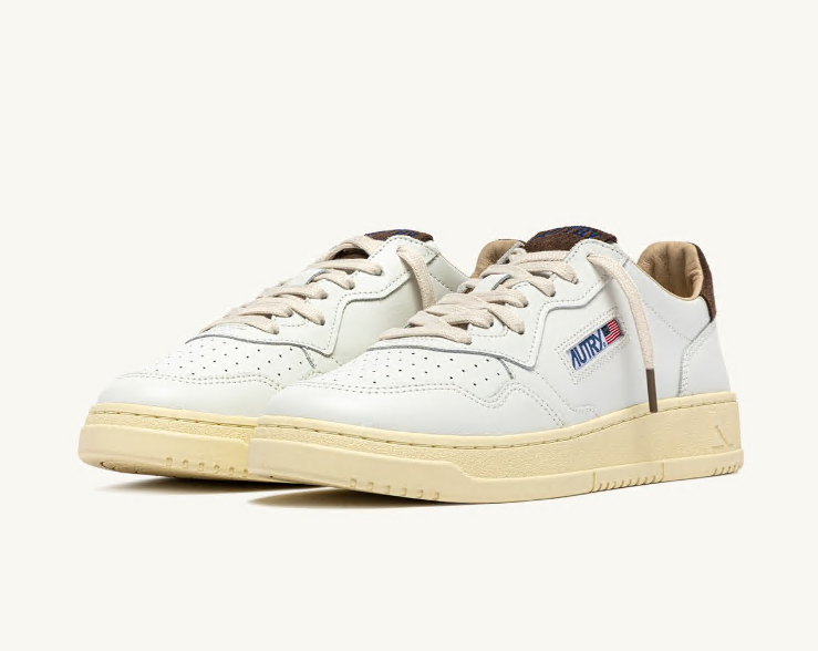 Medalist Low White Leather and Chocolate Chip Suede Man