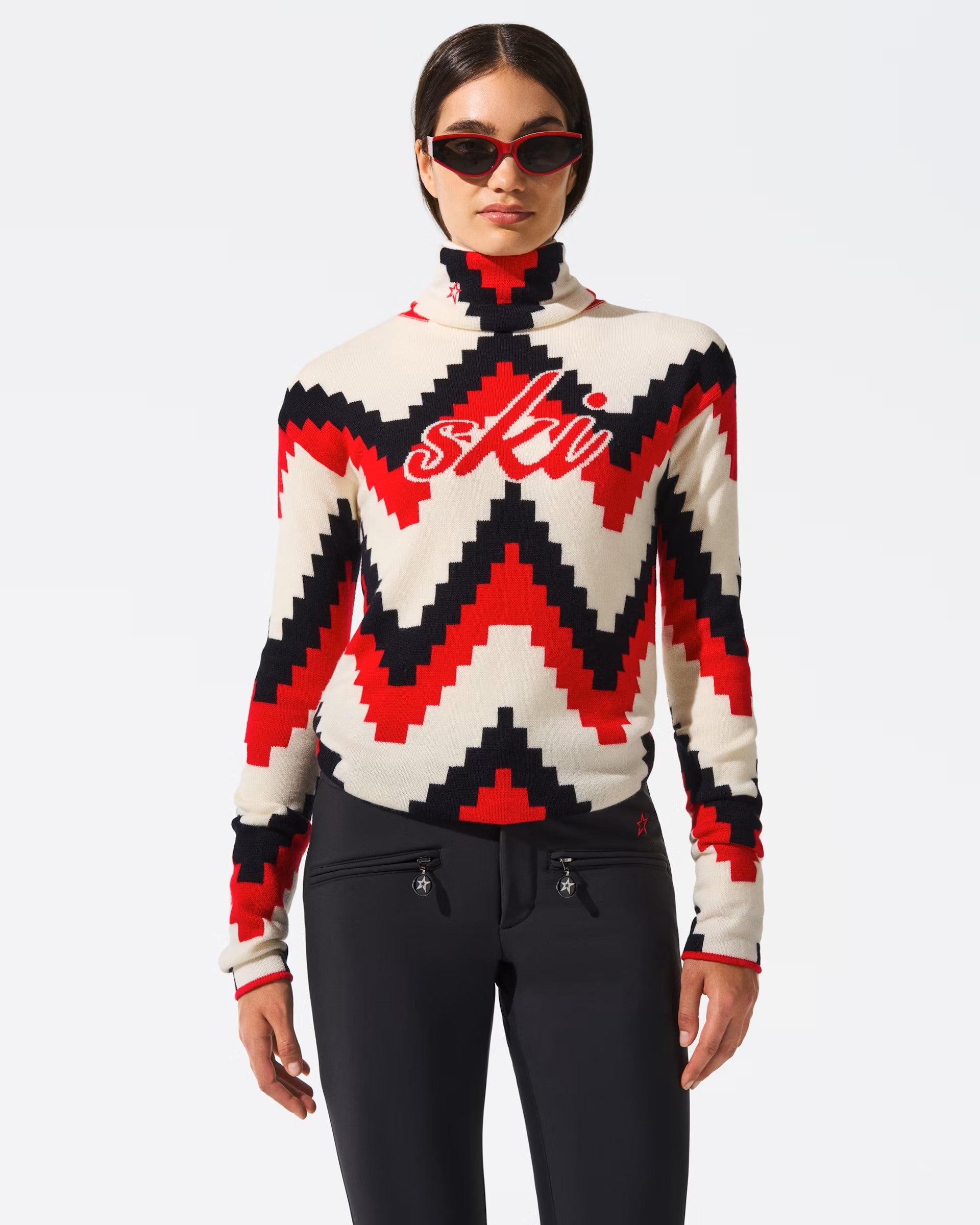 Chevron Merino Wool Turtleneck Sweater W