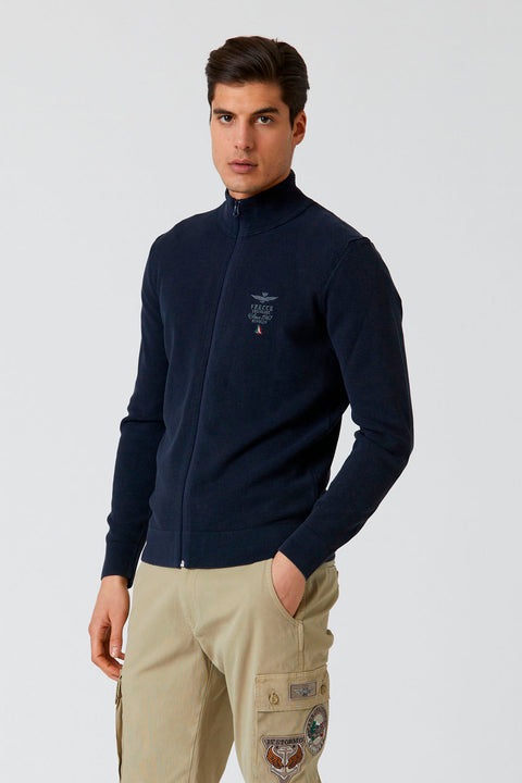Full-zip Cotton and Tencel Sweater