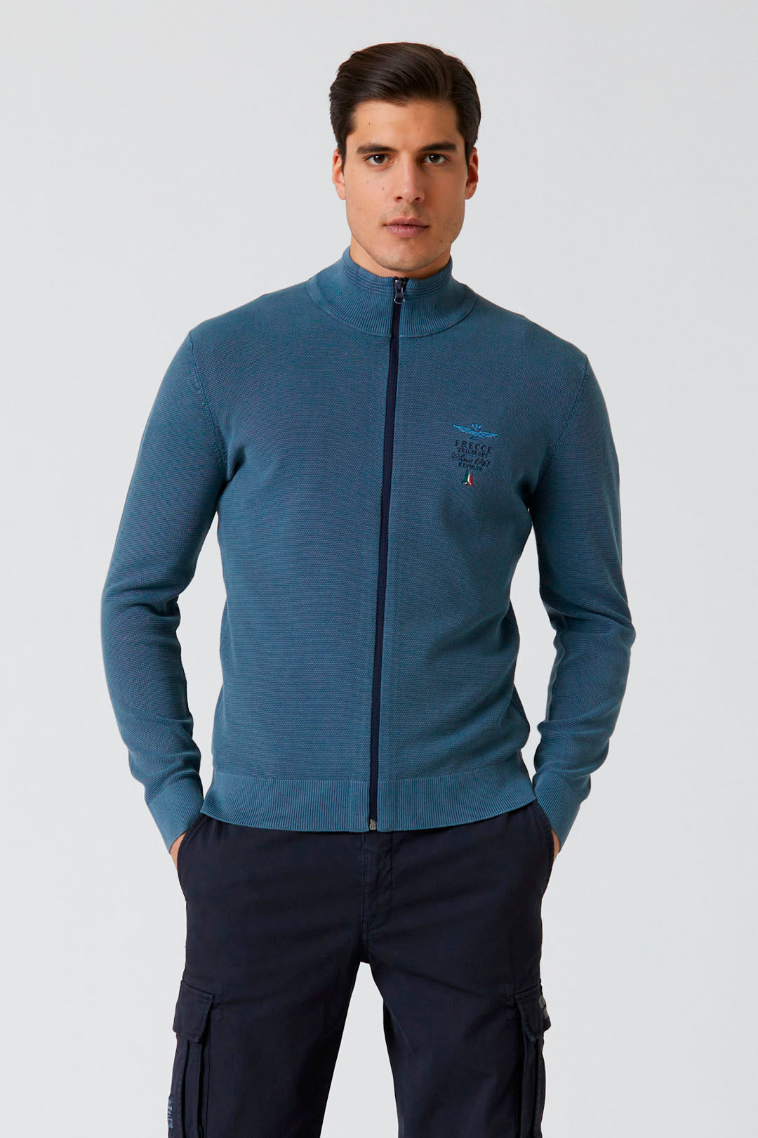 Full-zip Cotton and Tencel Sweater